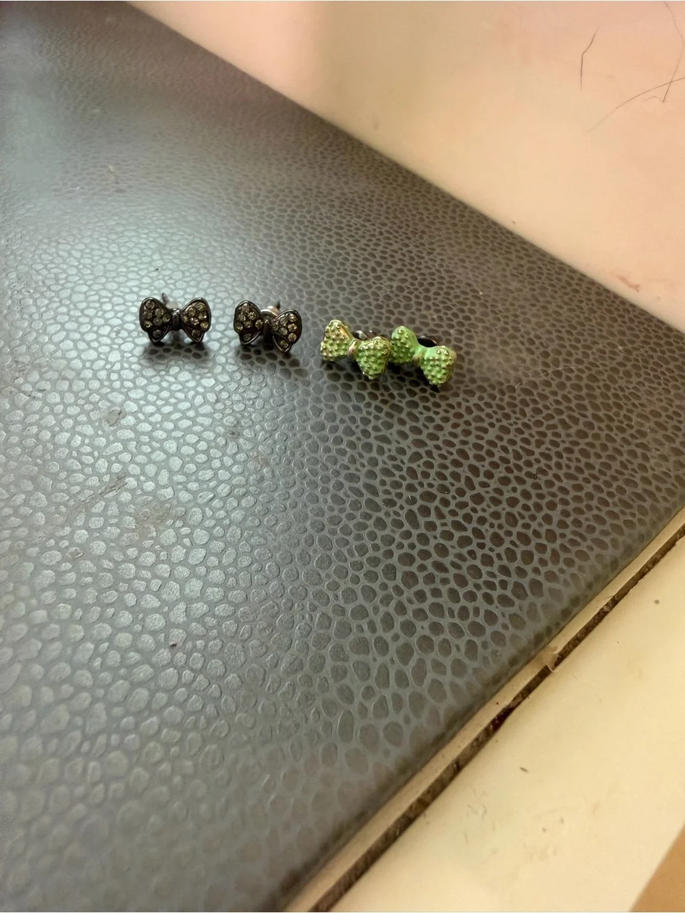 Bow Stud Earrings Set - Black and Lime Green Crystal Bows